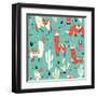 Llamas and Cactus on Green Background-Lidiebug-Framed Art Print