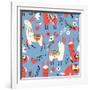 Llamas and Flowers on Blue Background-Lidiebug-Framed Art Print