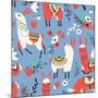 Llamas and Flowers on Blue Background-Lidiebug-Mounted Art Print