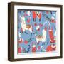 Llamas and Flowers on Blue Background-Lidiebug-Framed Art Print