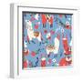 Llamas and Flowers on Blue Background-Lidiebug-Framed Art Print