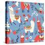 Llamas and Flowers on Blue Background-Lidiebug-Stretched Canvas