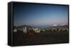 Llamas Settle Own to Sleep Near Volcano Nevado Parinacota in Sajama National Park at Dusk-Alex Saberi-Framed Stretched Canvas