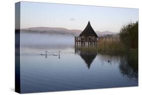 Llangorse Lake and Crannog Island in Morning Mist-Stuart Black-Stretched Canvas