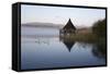 Llangorse Lake and Crannog Island in Morning Mist-Stuart Black-Framed Stretched Canvas