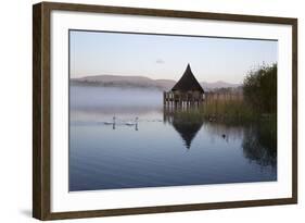 Llangorse Lake and Crannog Island in Morning Mist-Stuart Black-Framed Photographic Print