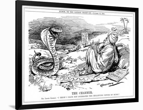 Lloyd George Tries to Charm Unemployment, Cartoon-Leonard Raven-hill-Framed Art Print