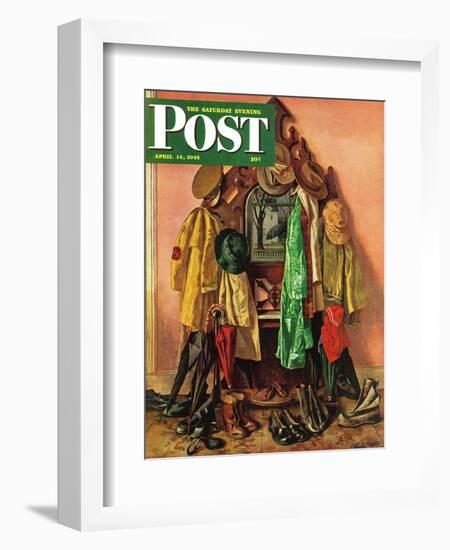 "Loaded Coat Rack," Saturday Evening Post Cover, April 14, 1945-John Atherton-Framed Giclee Print