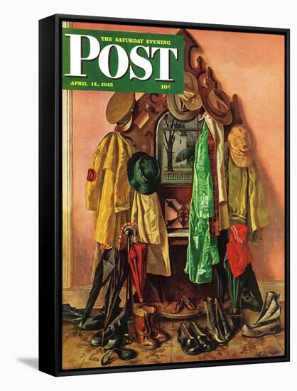 "Loaded Coat Rack," Saturday Evening Post Cover, April 14, 1945-John Atherton-Framed Stretched Canvas