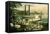 Loading Cotton on the Mississippi, 1870-Currier & Ives-Framed Stretched Canvas