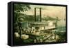 Loading Cotton on the Mississippi, 1870-Currier & Ives-Framed Stretched Canvas