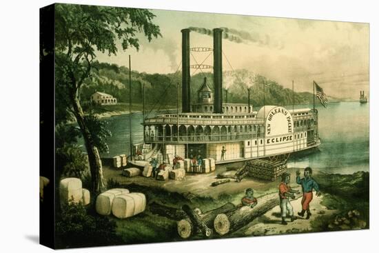 Loading Cotton on the Mississippi, 1870-Currier & Ives-Stretched Canvas