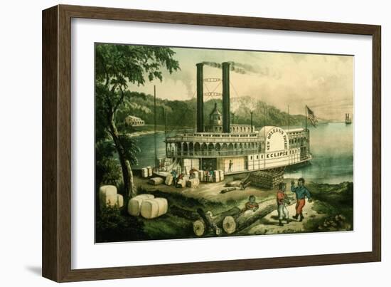 Loading Cotton on the Mississippi, 1870-Currier & Ives-Framed Giclee Print