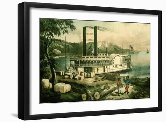 Loading Cotton on the Mississippi, 1870-Currier & Ives-Framed Giclee Print