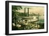 Loading Cotton on the Mississippi, 1870-Currier & Ives-Framed Giclee Print