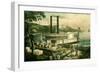 Loading Cotton on the Mississippi, 1870-Currier & Ives-Framed Giclee Print