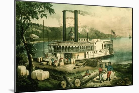 Loading Cotton on the Mississippi, 1870-Currier & Ives-Mounted Giclee Print