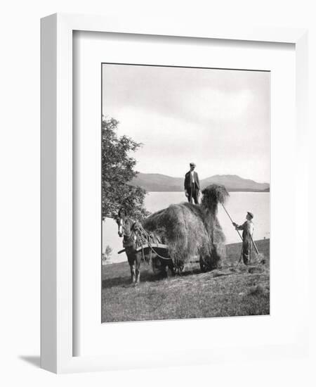 Loading Hay onto a Wagon on the Shores of Loch Lomond, Scotland, 1924-1926-Donald Mcleish-Framed Giclee Print