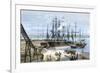 Loading Lumber Onto Ships in Puget Sound, Washington State, c.1880-null-Framed Giclee Print