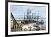 Loading Lumber Onto Ships in Puget Sound, Washington State, c.1880-null-Framed Giclee Print