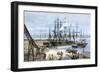 Loading Lumber Onto Ships in Puget Sound, Washington State, c.1880-null-Framed Giclee Print