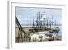 Loading Lumber Onto Ships in Puget Sound, Washington State, c.1880-null-Framed Giclee Print