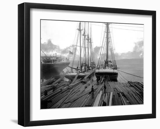 Loading Timber at Tacoma Mill, 1909-Asahel Curtis-Framed Giclee Print