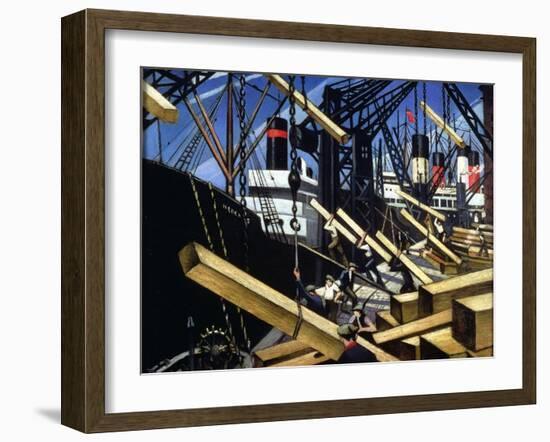 Loading Timber, Southampton Docks, 1916-17-Christopher Richard Wynne Nevinson-Framed Giclee Print