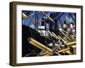 Loading Timber, Southampton Docks, 1916-17-Christopher Richard Wynne Nevinson-Framed Giclee Print