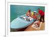 Loading Up Speedboat, Retro-null-Framed Art Print