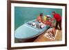 Loading Up Speedboat, Retro-null-Framed Art Print