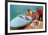 Loading Up Speedboat, Retro-null-Framed Art Print