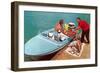 Loading Up Speedboat, Retro-null-Framed Art Print