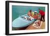 Loading Up Speedboat, Retro-null-Framed Art Print