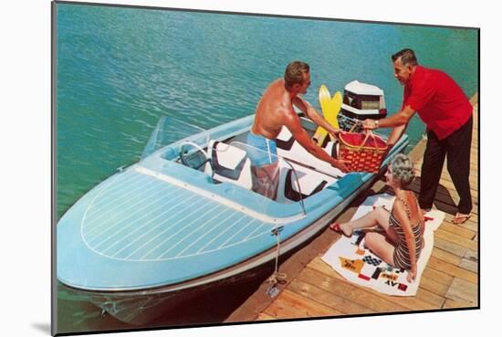 Loading Up Speedboat, Retro-null-Mounted Art Print