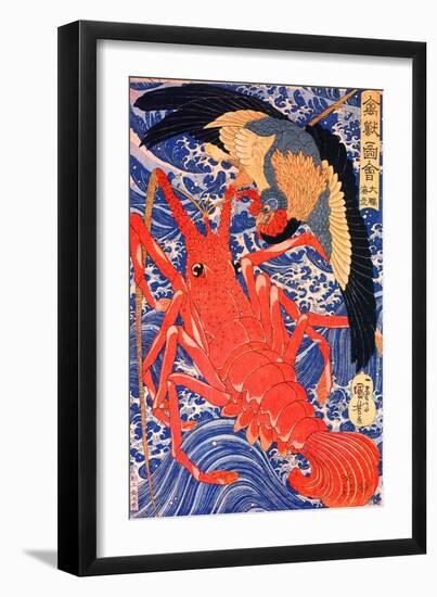 Lobster and Bird-Kuniyoshi Utagawa-Framed Giclee Print