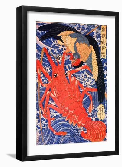 Lobster and Bird-Kuniyoshi Utagawa-Framed Premium Giclee Print