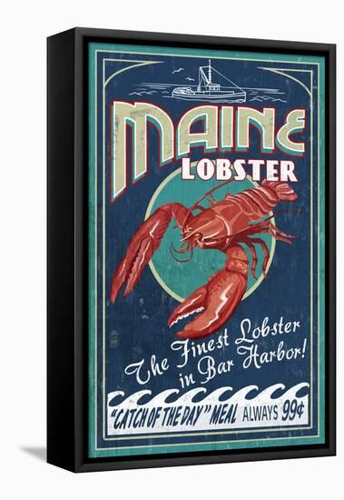 Lobster - Bar Harbor, Maine-Lantern Press-Framed Stretched Canvas