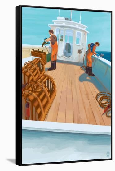 Lobster Boat Fishing-Lantern Press-Framed Stretched Canvas