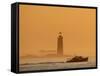 Lobster Boat Passes Ram Island Ledge Light at Dawn Off Cape Elizabeth, Maine-null-Framed Stretched Canvas