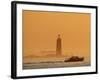 Lobster Boat Passes Ram Island Ledge Light at Dawn Off Cape Elizabeth, Maine-null-Framed Photographic Print