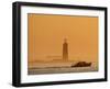 Lobster Boat Passes Ram Island Ledge Light at Dawn Off Cape Elizabeth, Maine-null-Framed Photographic Print