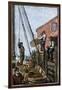 Lobster-Boat Unloaded Along a Maine Pier, circa 1880-null-Framed Giclee Print