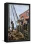 Lobster-Boat Unloaded Along a Maine Pier, circa 1880-null-Framed Stretched Canvas