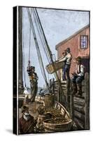 Lobster-Boat Unloaded Along a Maine Pier, circa 1880-null-Stretched Canvas