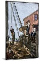Lobster-Boat Unloaded Along a Maine Pier, circa 1880-null-Mounted Giclee Print