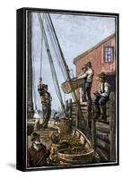 Lobster-Boat Unloaded Along a Maine Pier, circa 1880-null-Framed Stretched Canvas