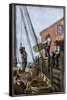 Lobster-Boat Unloaded Along a Maine Pier, circa 1880-null-Framed Stretched Canvas