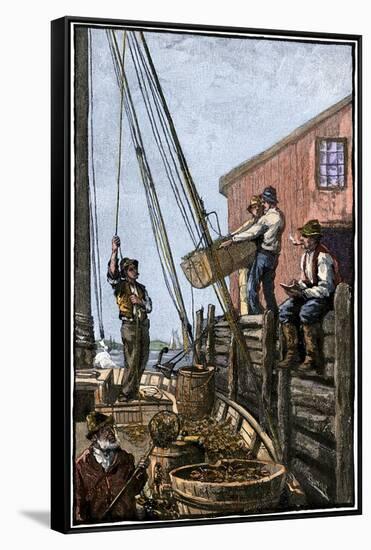 Lobster-Boat Unloaded Along a Maine Pier, circa 1880-null-Framed Stretched Canvas