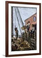 Lobster-Boat Unloaded Along a Maine Pier, circa 1880-null-Framed Giclee Print